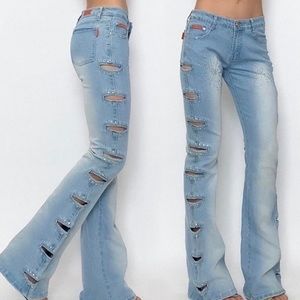 Insane bedazzled light wash cut out jeans